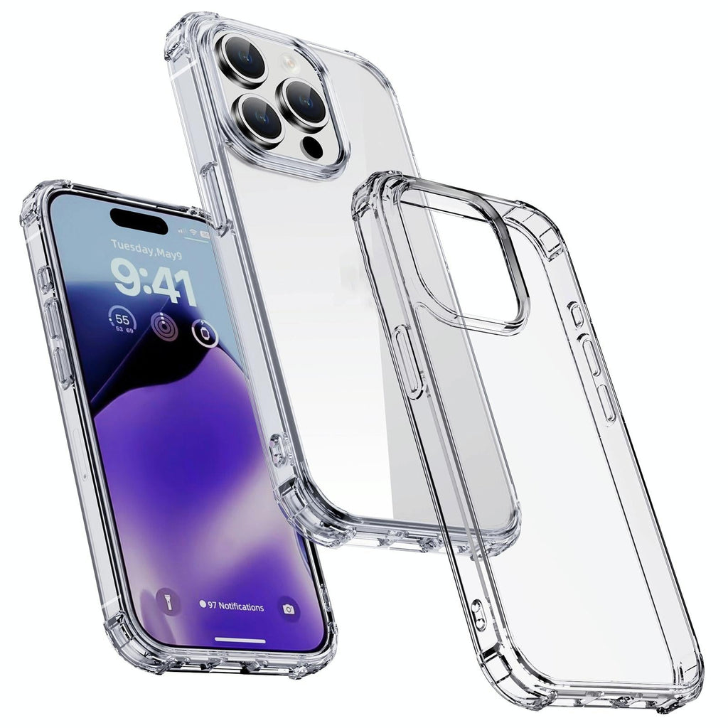 Crystal clear shockproof phone case for iPhone 15 made of transparent PC and TPU materials
