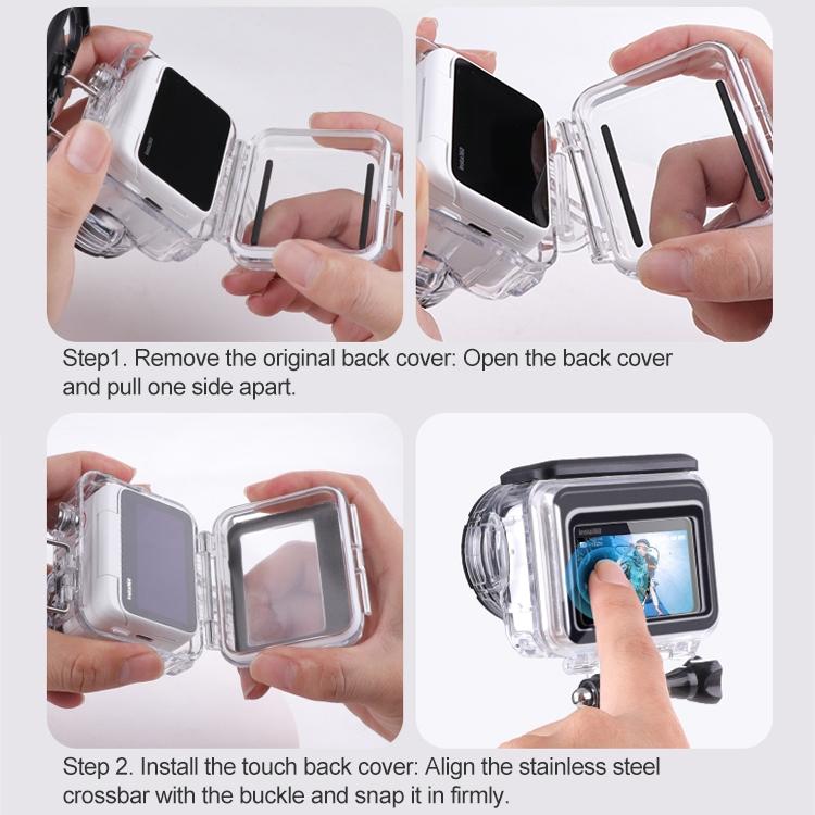Clear waterproof action camera case with touch back cover for Insta360 Go 3 underwater recording. — view 2