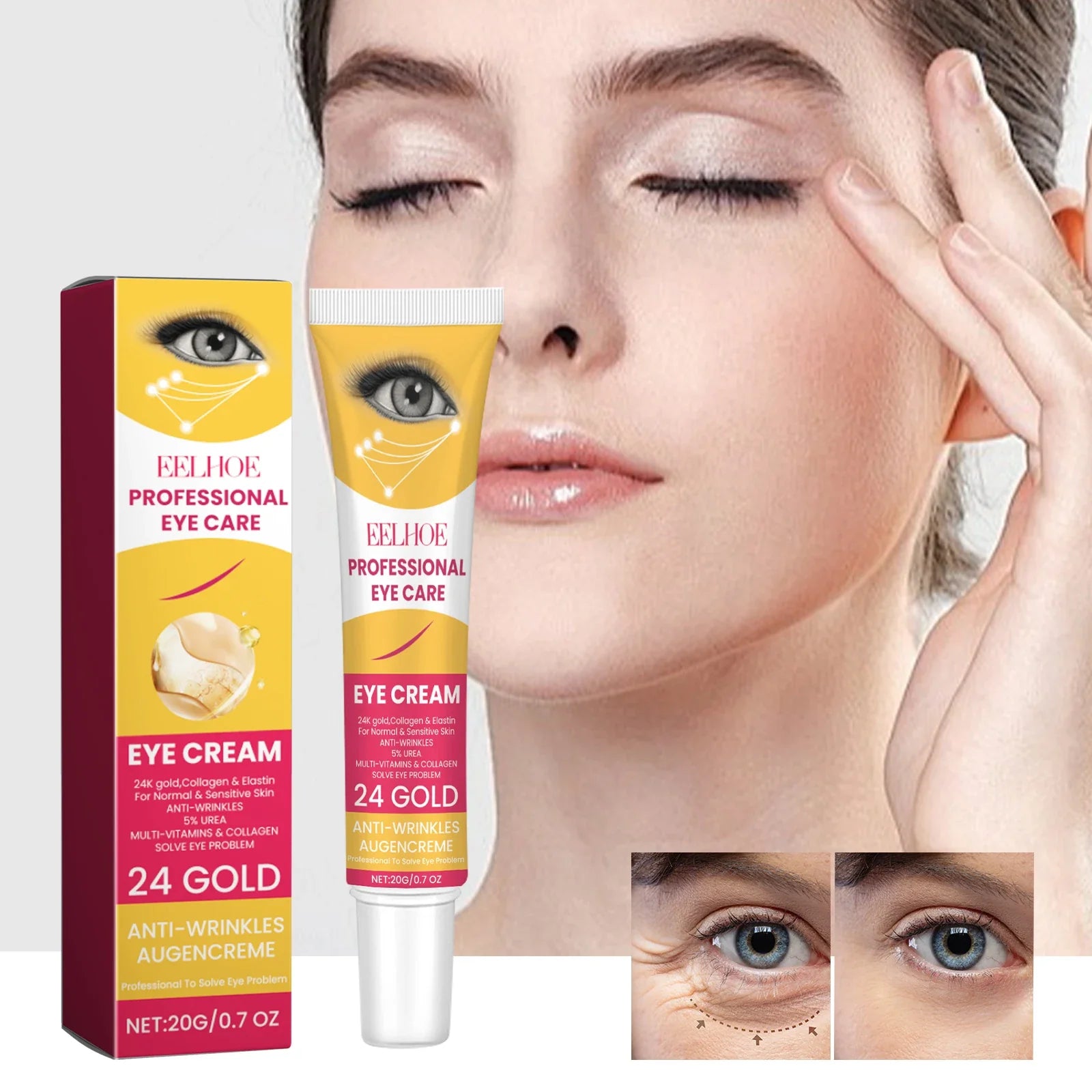 EELHOE anti wrinkle eye cream in a 20g jar for dark circles and puffiness treatment