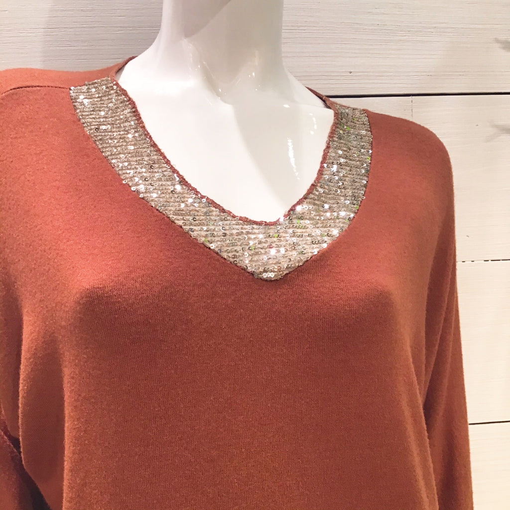 Italian Light Brown Sequin Detail Sweater-1