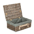 Antique wash willow wicker storage basket with a rustic split wood finish and rectangular open design
