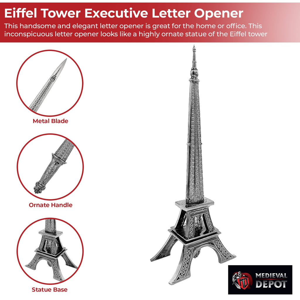 Ornate 10-inch Eiffel tower desk statue with a concealed polished metal letter opener blade. — view 3