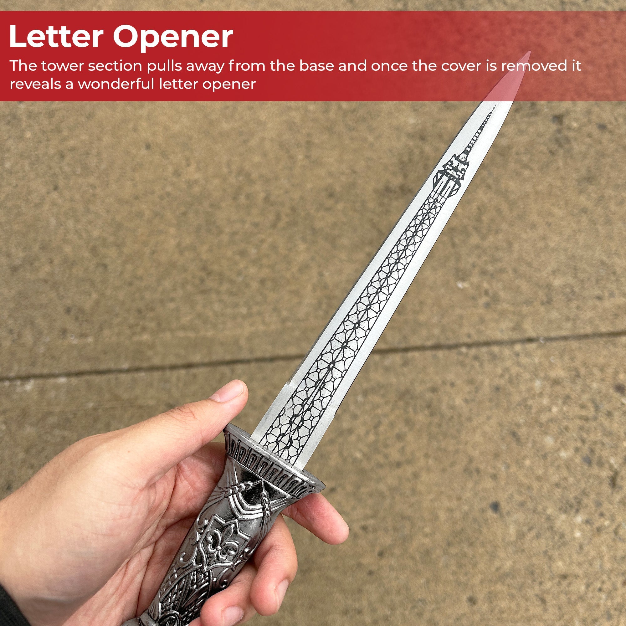 Ornate 10-inch Eiffel tower desk statue with a concealed polished metal letter opener blade. — view 4