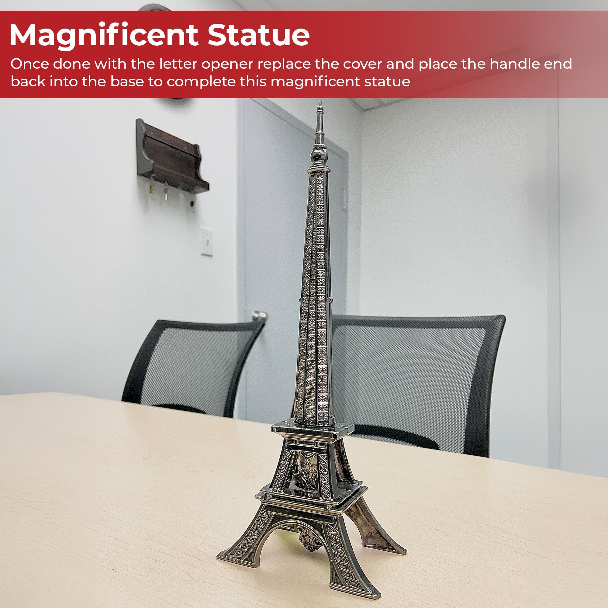 Ornate 10-inch Eiffel tower desk statue with a concealed polished metal letter opener blade. — view 5