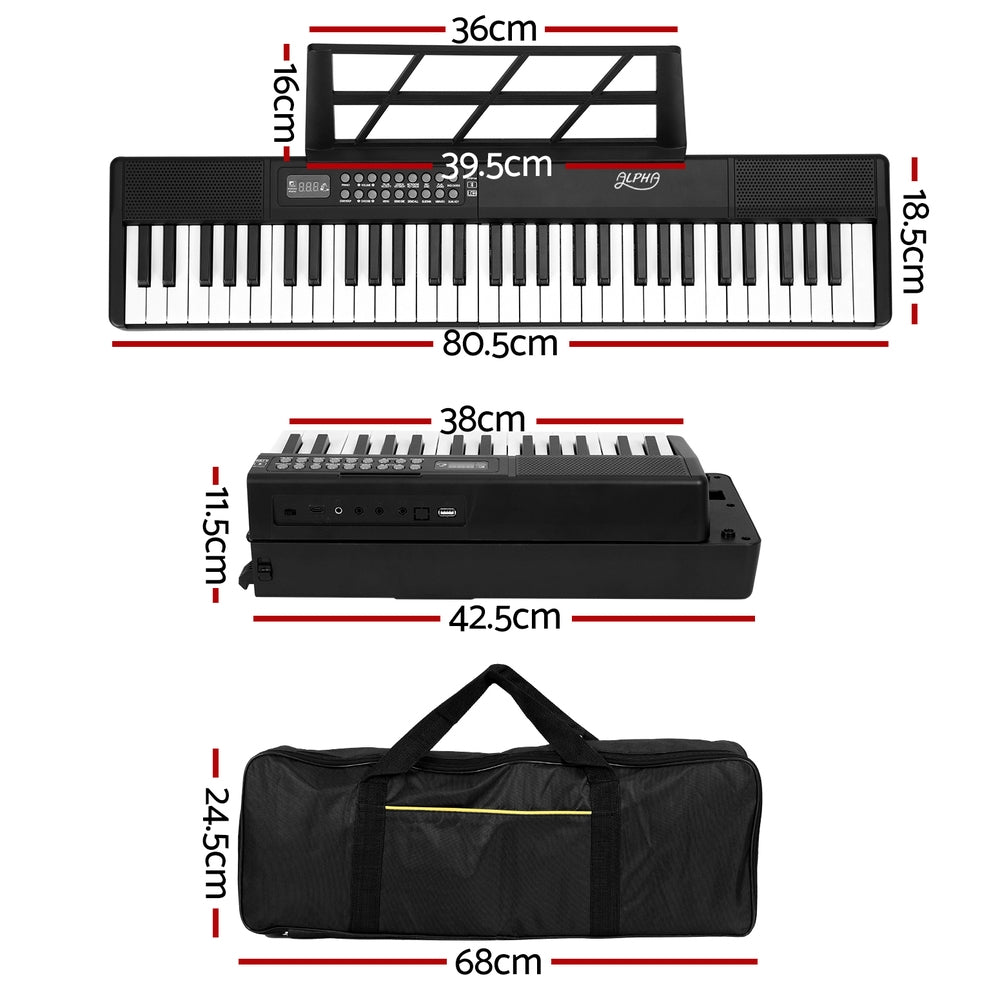 Black 61-key foldable electronic piano keyboard with travel bag, microphone, and sustain pedal — view 2