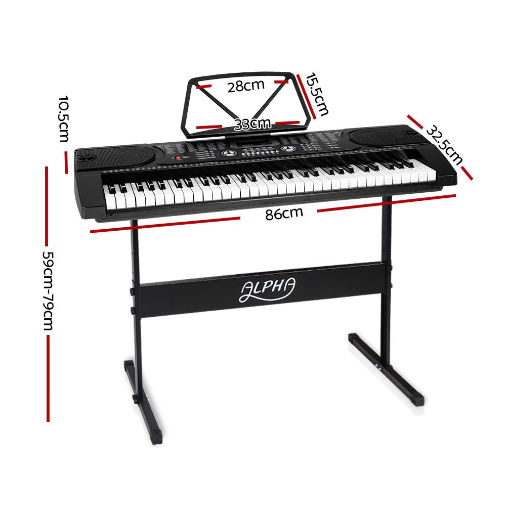 Black Alpha 61-key electronic digital piano keyboard with adjustable stand and music sheet holder — view 2