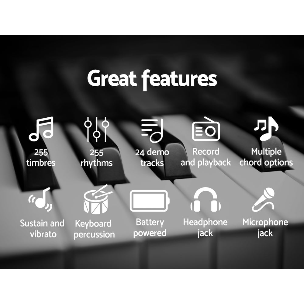 Black Alpha 61-key electronic digital piano keyboard with adjustable stand and music sheet holder — view 4