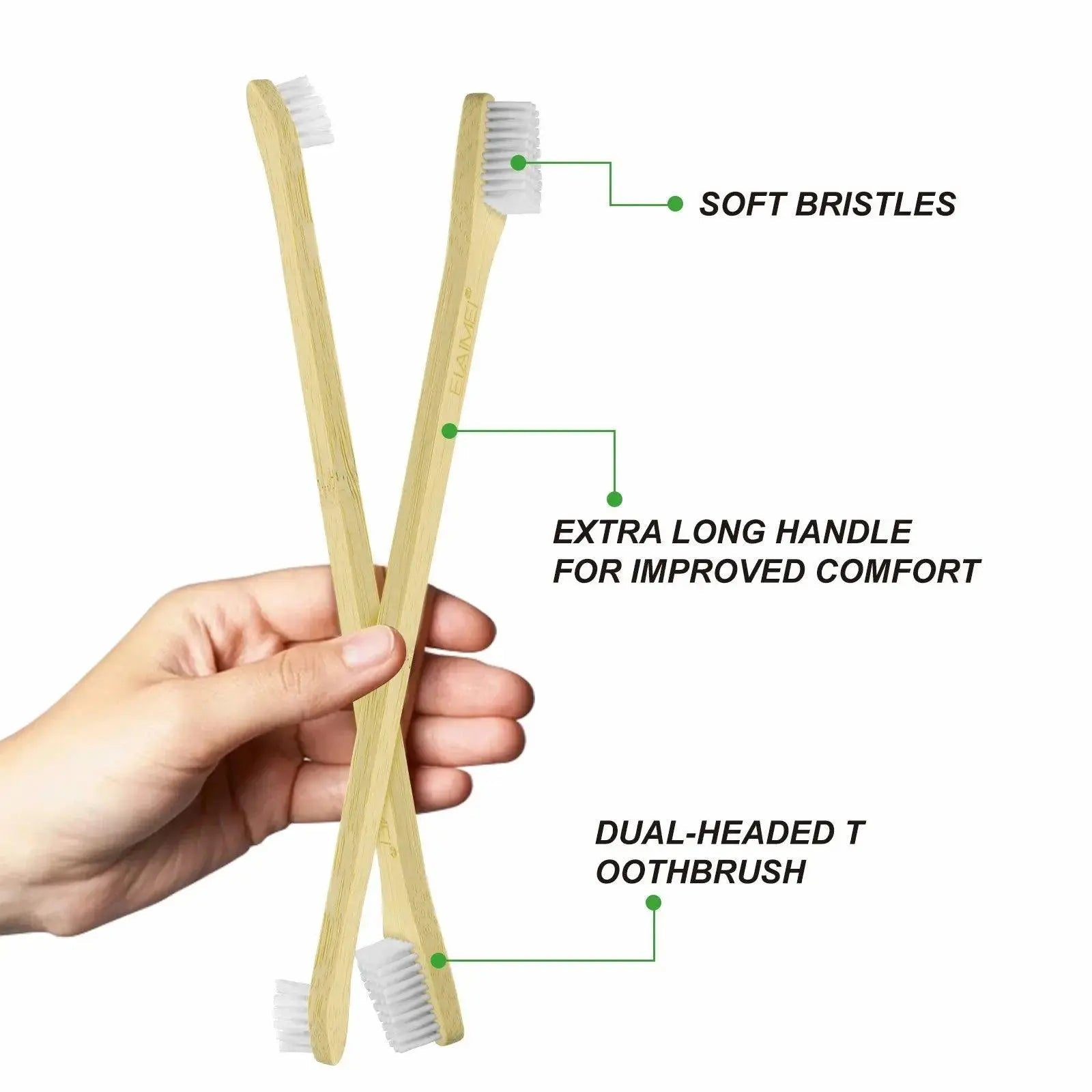 Set of three eco-friendly bamboo pet toothbrushes with soft bristles for dogs and cats — view 2