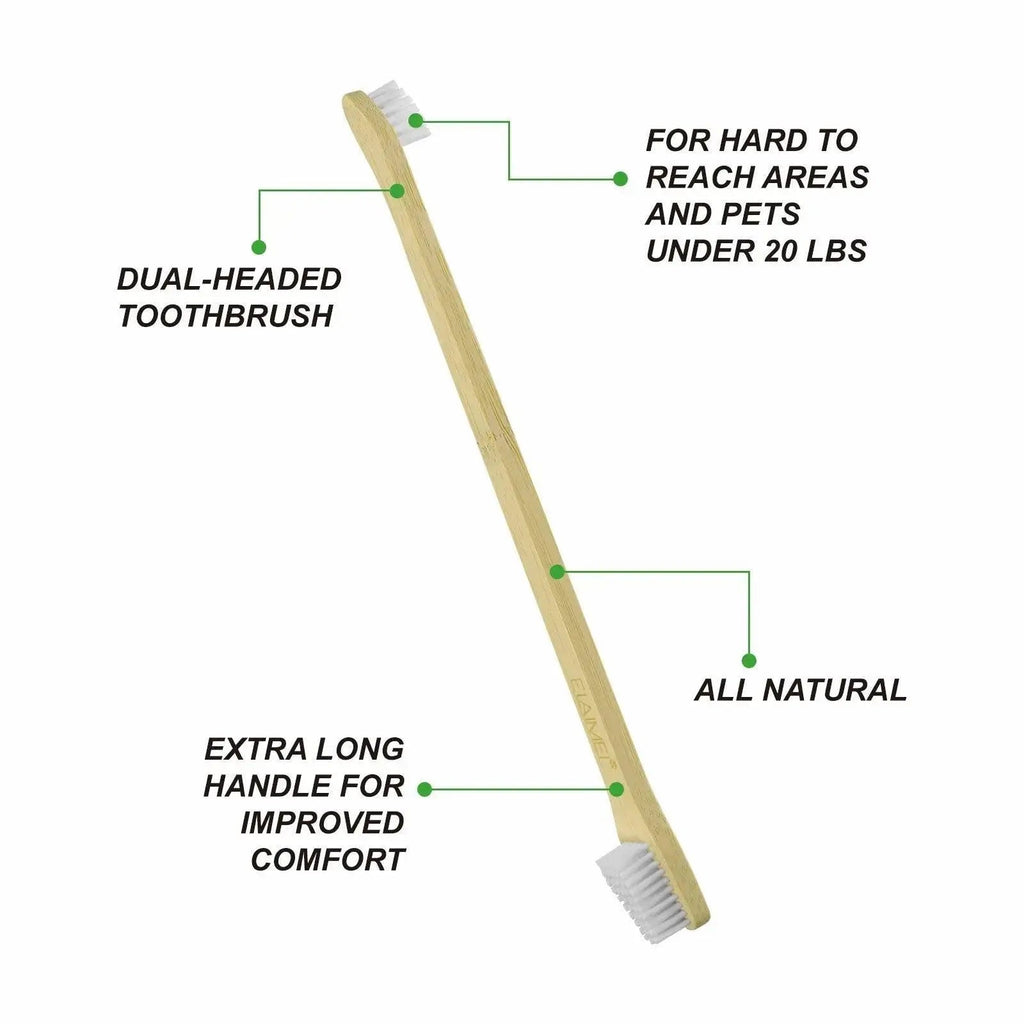 Set of three eco-friendly bamboo pet toothbrushes with soft bristles for dogs and cats — view 3