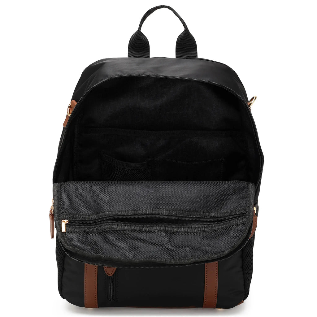 Luxe Journey 18L vegan leather and twill backpack with adjustable shoulder straps and trolley sleeve — view 4
