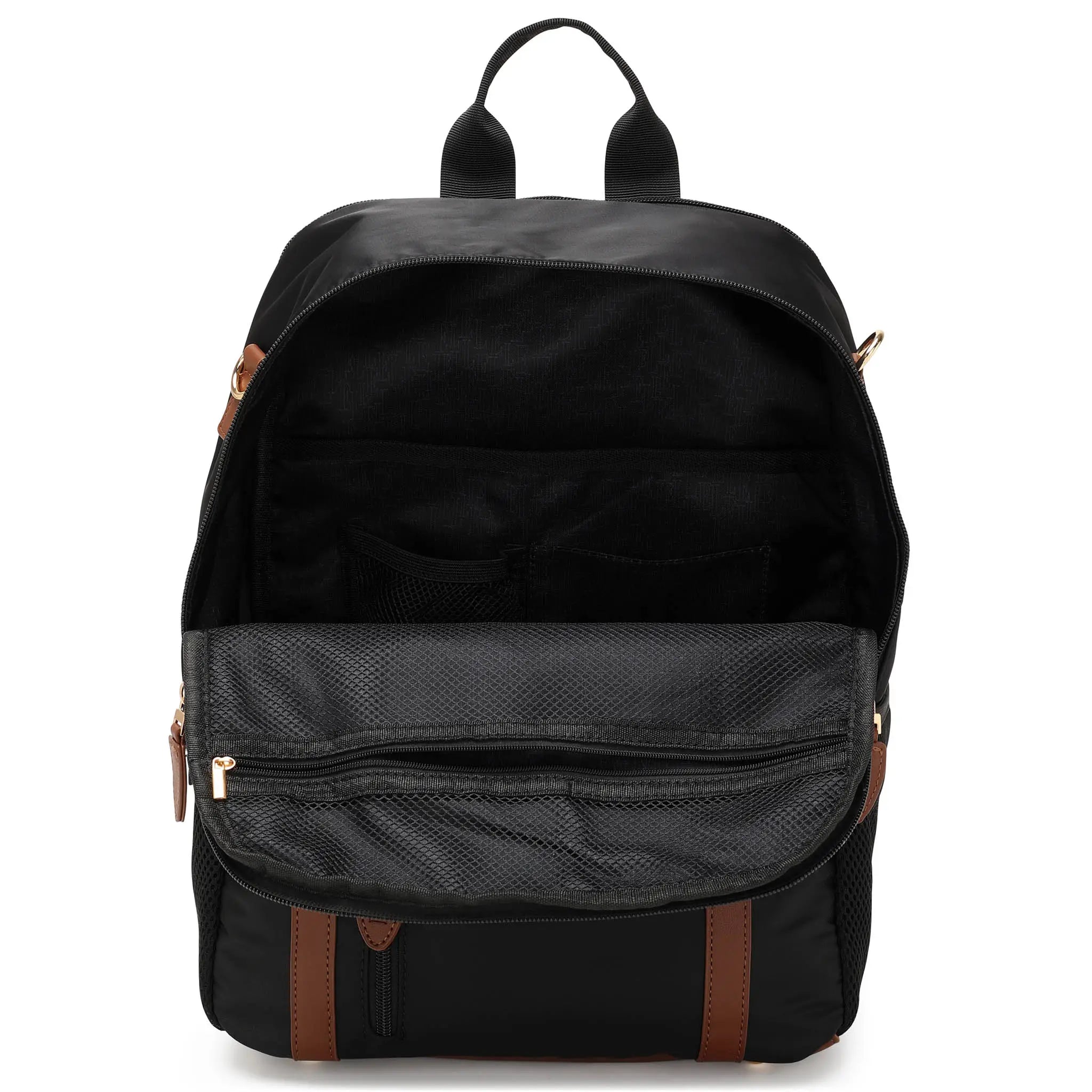 Luxe Journey 18L vegan leather and twill backpack with adjustable shoulder straps and trolley sleeve — view 4