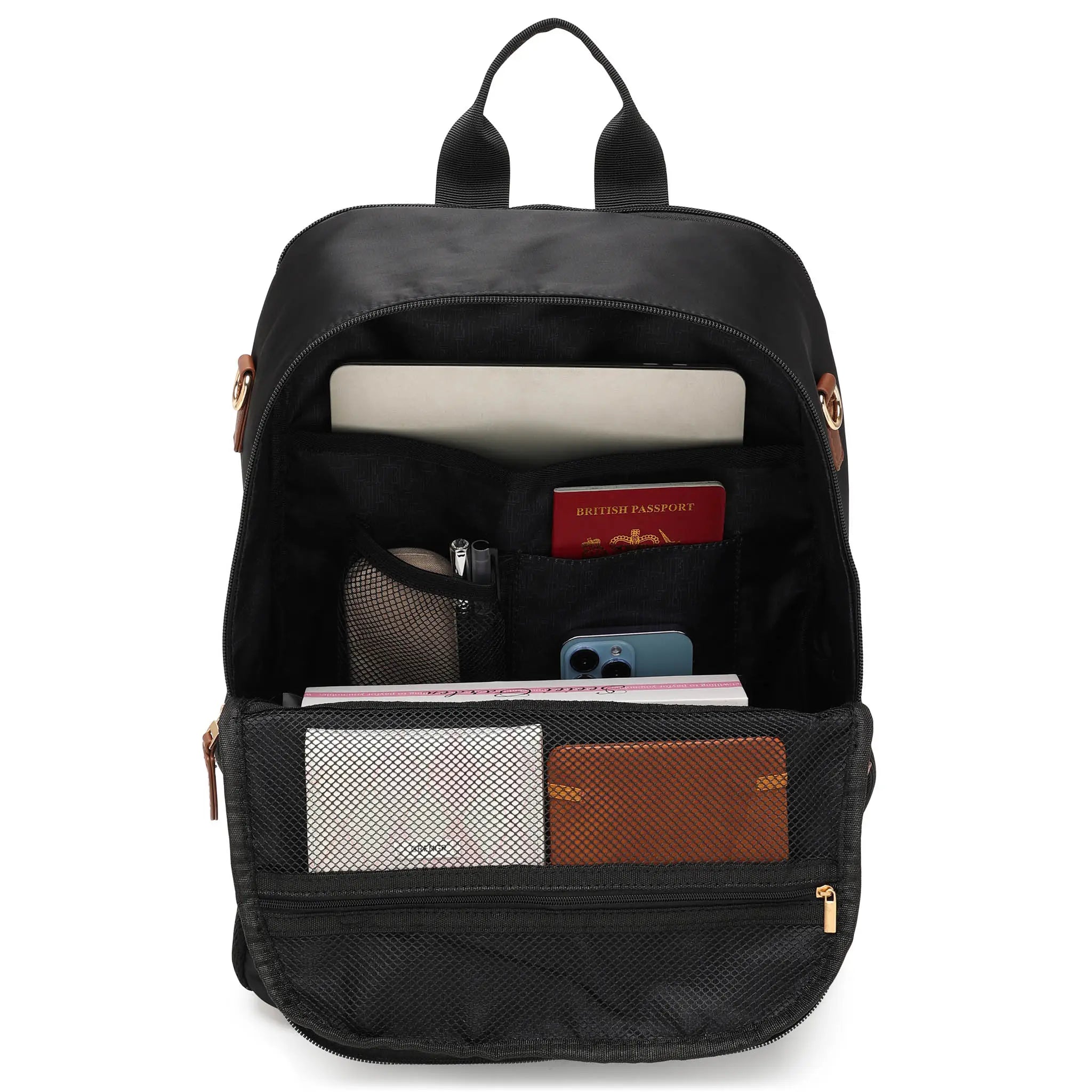 Luxe Journey 18L vegan leather and twill backpack with adjustable shoulder straps and trolley sleeve — view 3