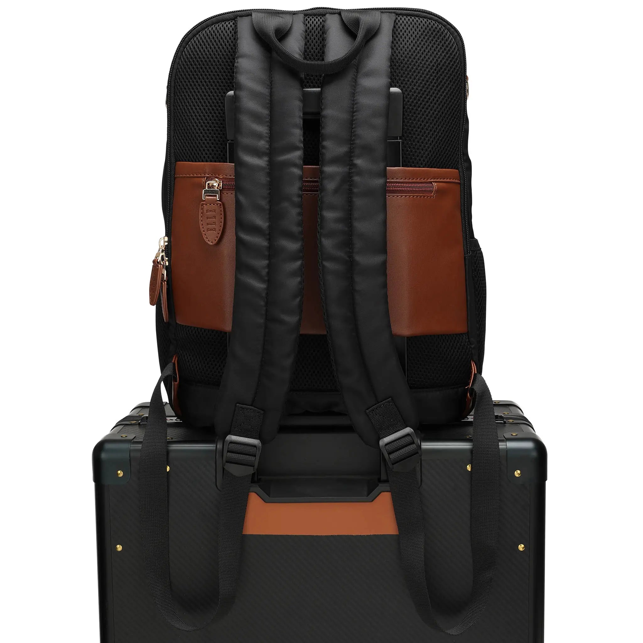 Luxe Journey 18L vegan leather and twill backpack with adjustable shoulder straps and trolley sleeve — view 2