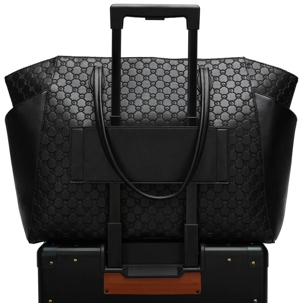 Compass Vegan Leather Monogram Weekender Tote Bag-1