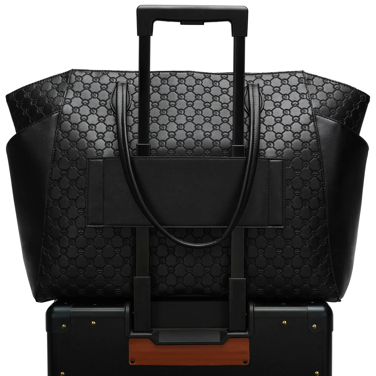 Compass Vegan Leather Monogram Weekender Tote Bag-1