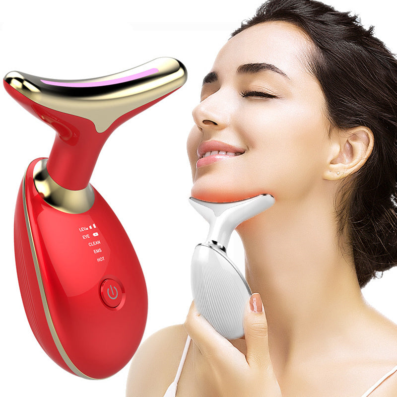 EMS thermal neck massager device with ergonomic curved design for skin lifting and anti-aging treatments. — view 5