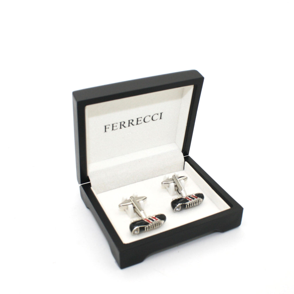 Silvertone Shoe Cuff Links With Jewelry Box-1