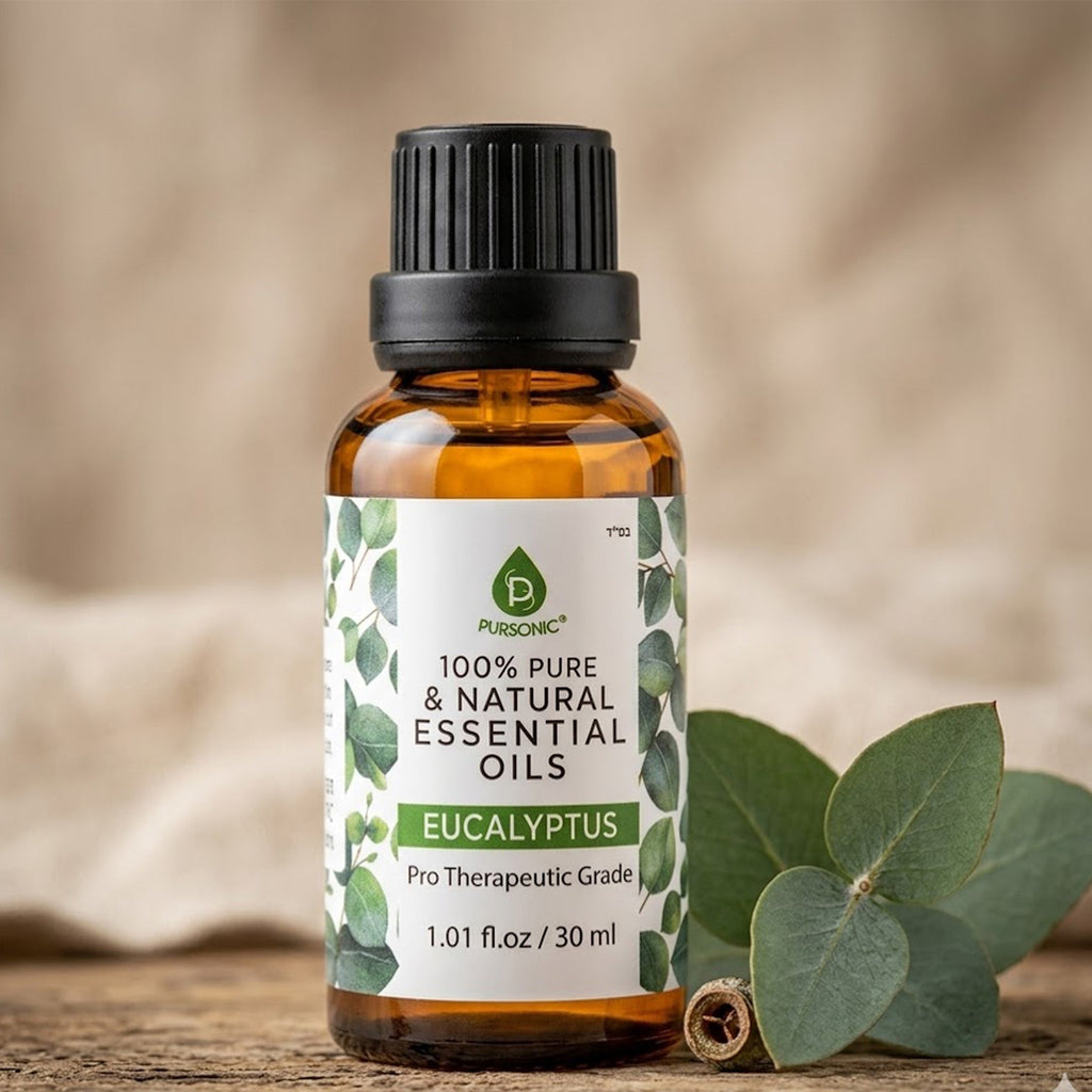 Glass bottle of pure eucalyptus essential oil with a dropper for aromatherapy and soothing massages — view 3