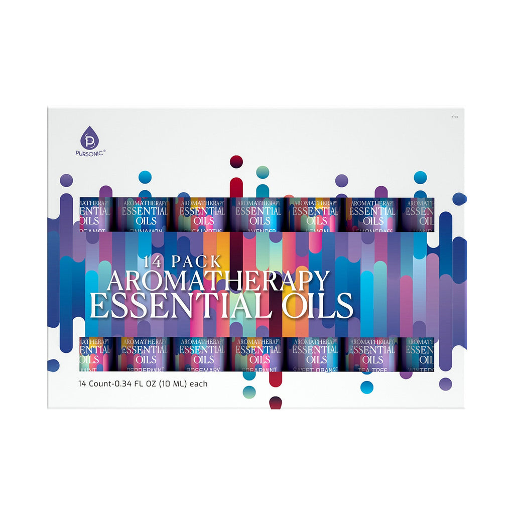 14-pack essential oil gift set in elegant box with 10ml glass bottles and dropper caps