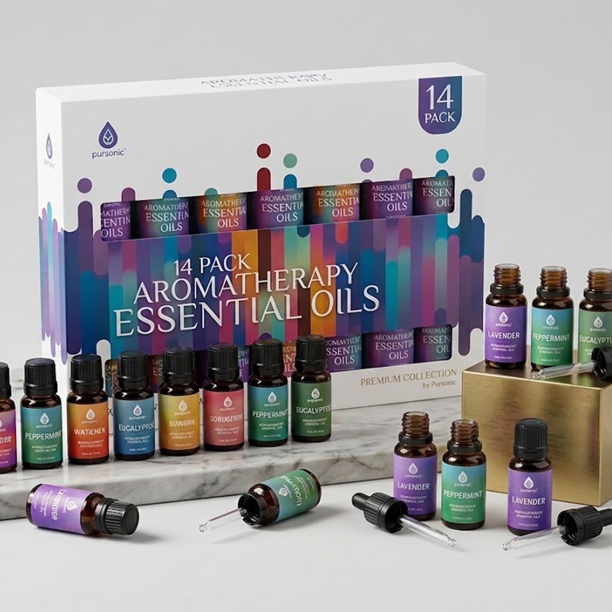 14-pack essential oil gift set in elegant box with 10ml glass bottles and dropper caps — view 5