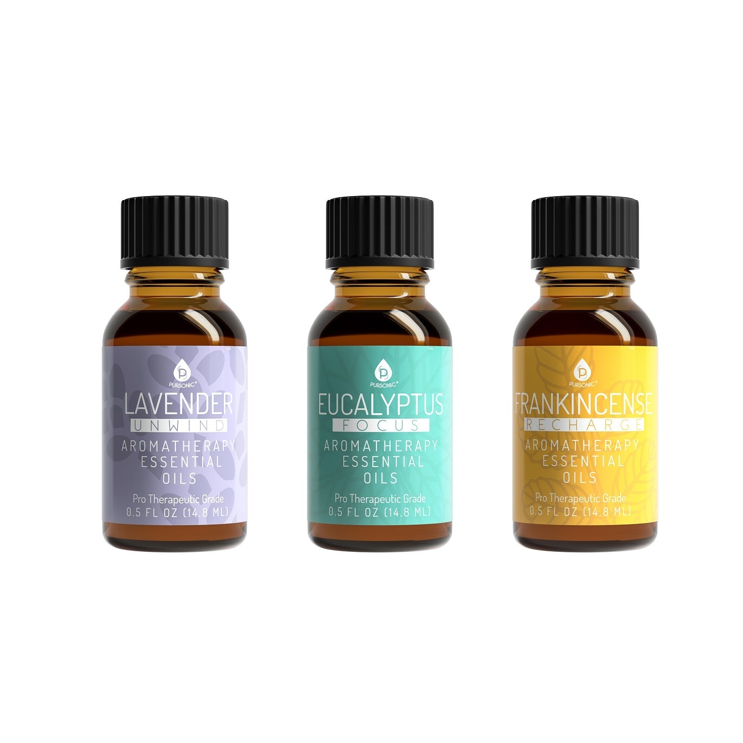 Aromatherapy diffuser and essential oil set with three bottles of oils and an illuminated mist — view 5