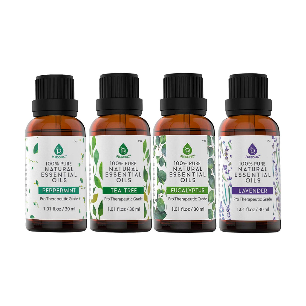 Pursonic 4-Pack Pure & Natural Essential Oils Collection – Eucalyptus, Lavender, Tea Tree, and Peppermint-3