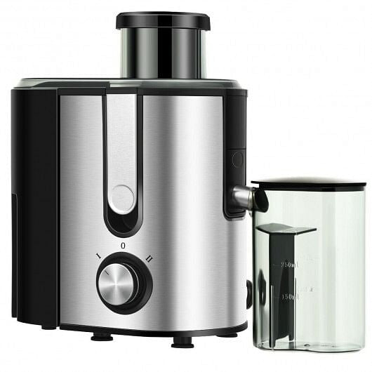 Dual-speed centrifugal juicer machine with 600ml juice cup, wide feed chute, and 1300ml pulp collector