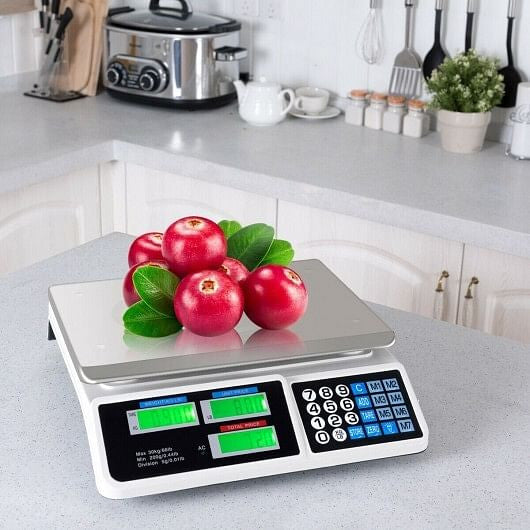 66 lbs electronic price computing scale with dual LCD screens and stainless steel weighing platform — view 2