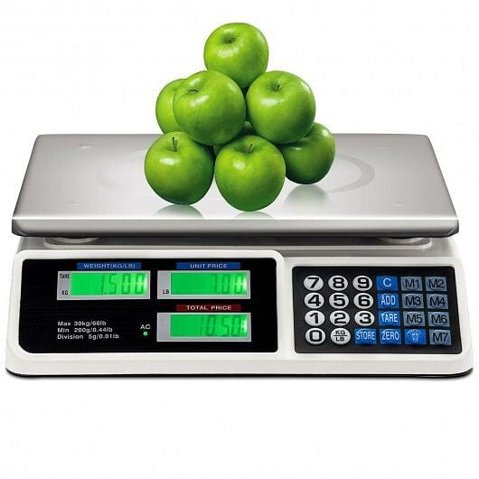66 lbs electronic price computing scale with dual LCD screens and stainless steel weighing platform — view 3