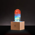 Youth table lamp with handcrafted vibrant resin LED bulb on a solid beech wood base