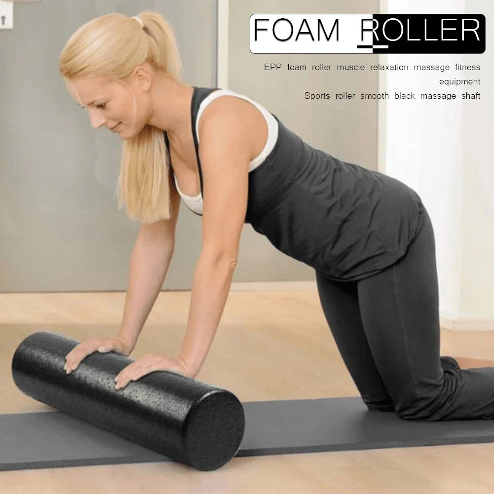 Black EPP foam roller for yoga and pilates muscle recovery massage on a clean background — view 2