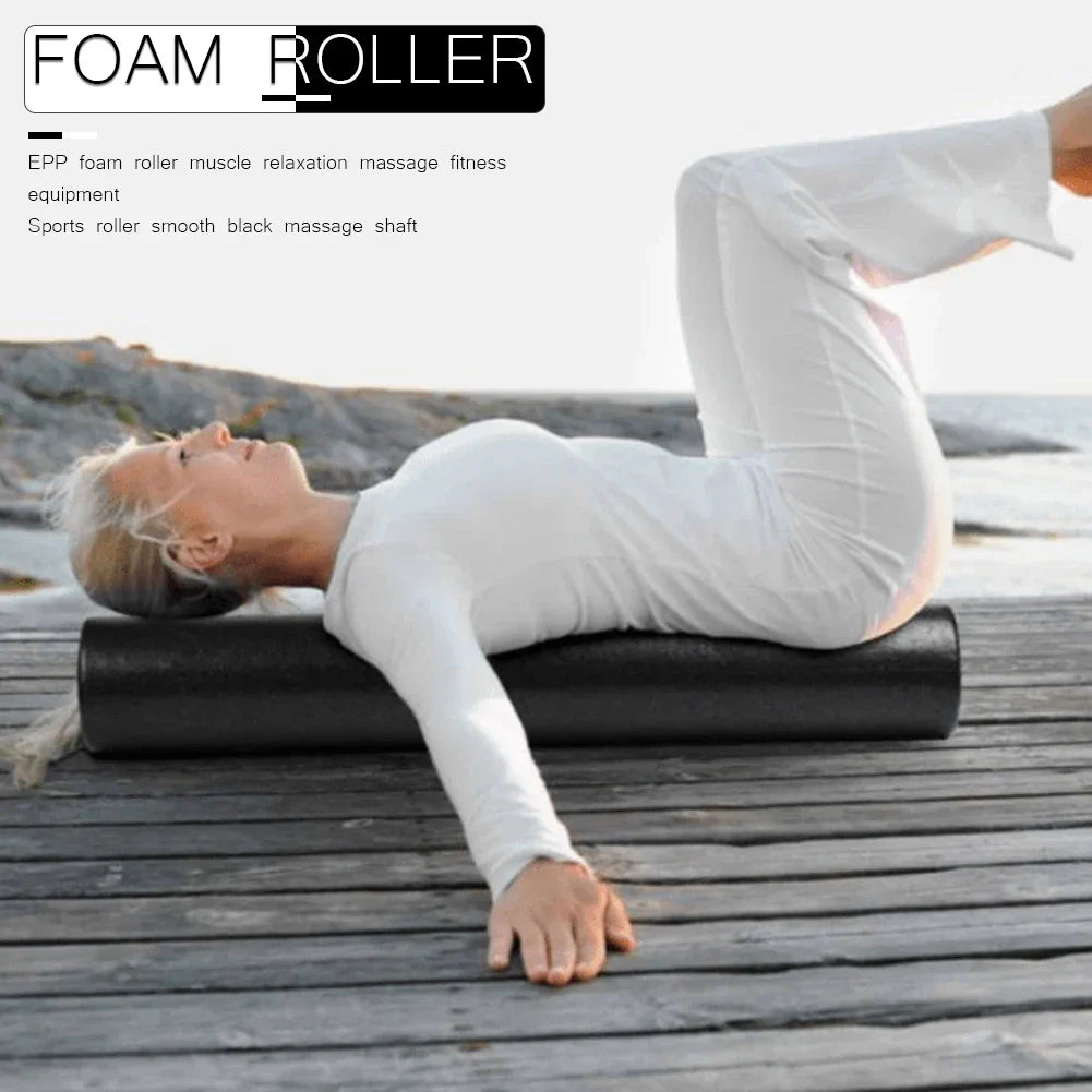 Black EPP foam roller for yoga and pilates muscle recovery massage on a clean background — view 3