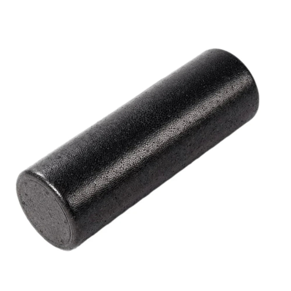 Black EPP foam roller for yoga and pilates muscle recovery massage on a clean background