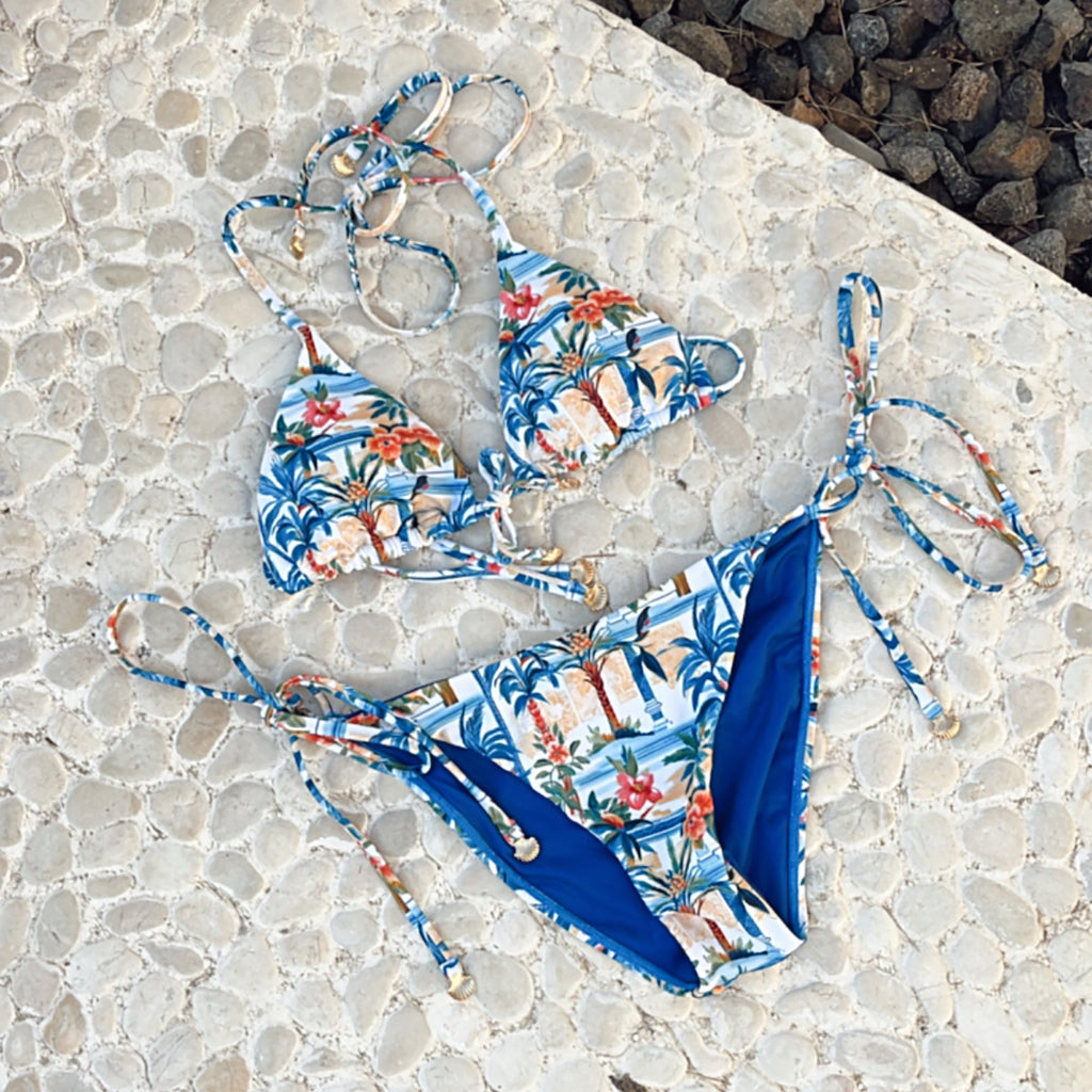 Positano Sun triangle bikini set, two piece seamless swimwear with gold shell tassels — view 5