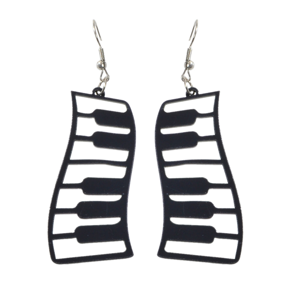 Black and white resin piano keyboard drop statement earrings with dangle design — view 5