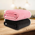 Pink electric heated blanket throw in soft sherpa fleece and faux rabbit velvet