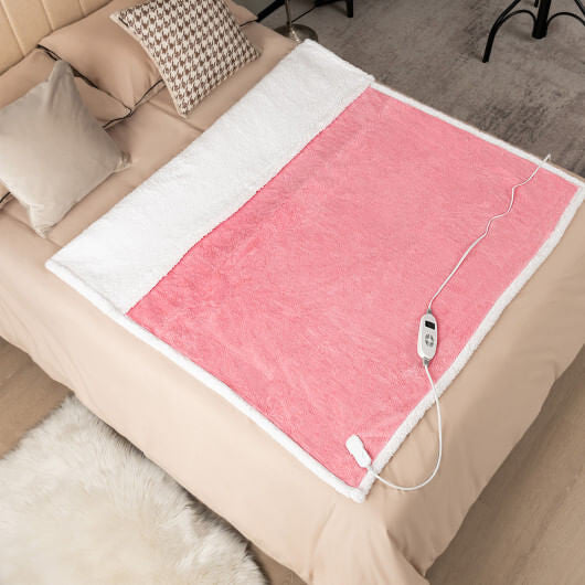 Pink electric heated blanket throw in soft sherpa fleece and faux rabbit velvet — view 2
