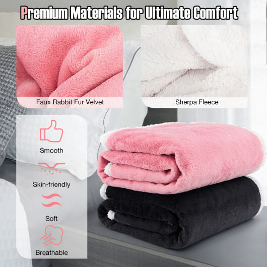 Pink electric heated blanket throw in soft sherpa fleece and faux rabbit velvet — view 4