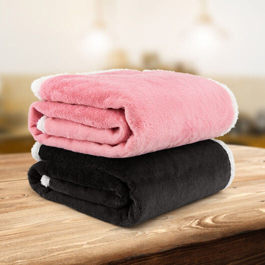 Pink electric heated blanket throw in soft sherpa fleece and faux rabbit velvet — view 6