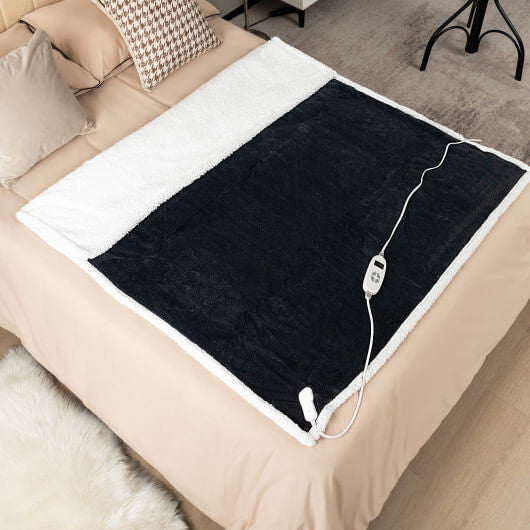 Pink electric heated blanket throw in soft sherpa fleece and faux rabbit velvet — view 7