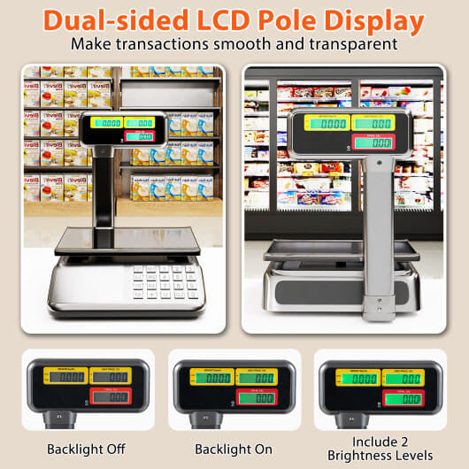 Digital commercial food scale with dual LCD pole display and stainless steel weighing platform — view 4