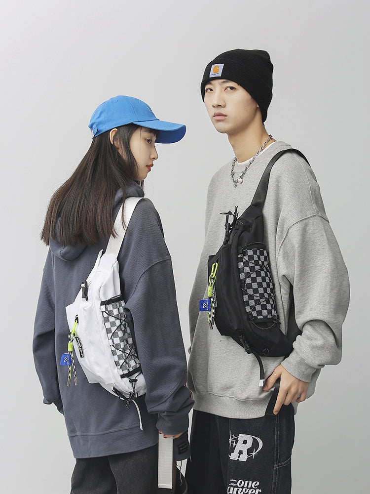 Large unisex crossbody fanny pack with adjustable strap for outdoor hiking and casual streetwear