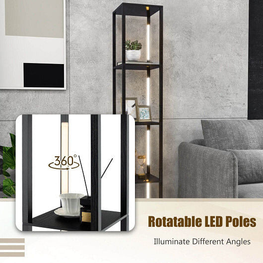 64-inch modern walnut floor lamp with four display shelves and dimmable LED poles. — view 5