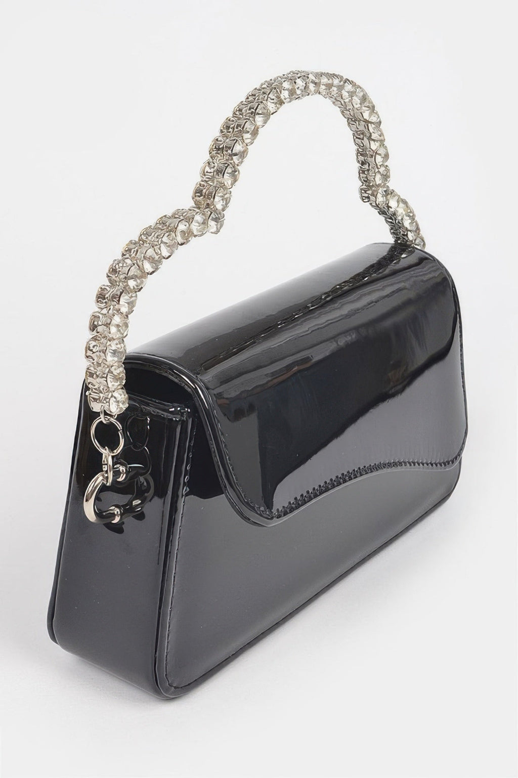 Glitter evening bag with structured silhouette and sparkling rhinestone top handle for formal events — view 2