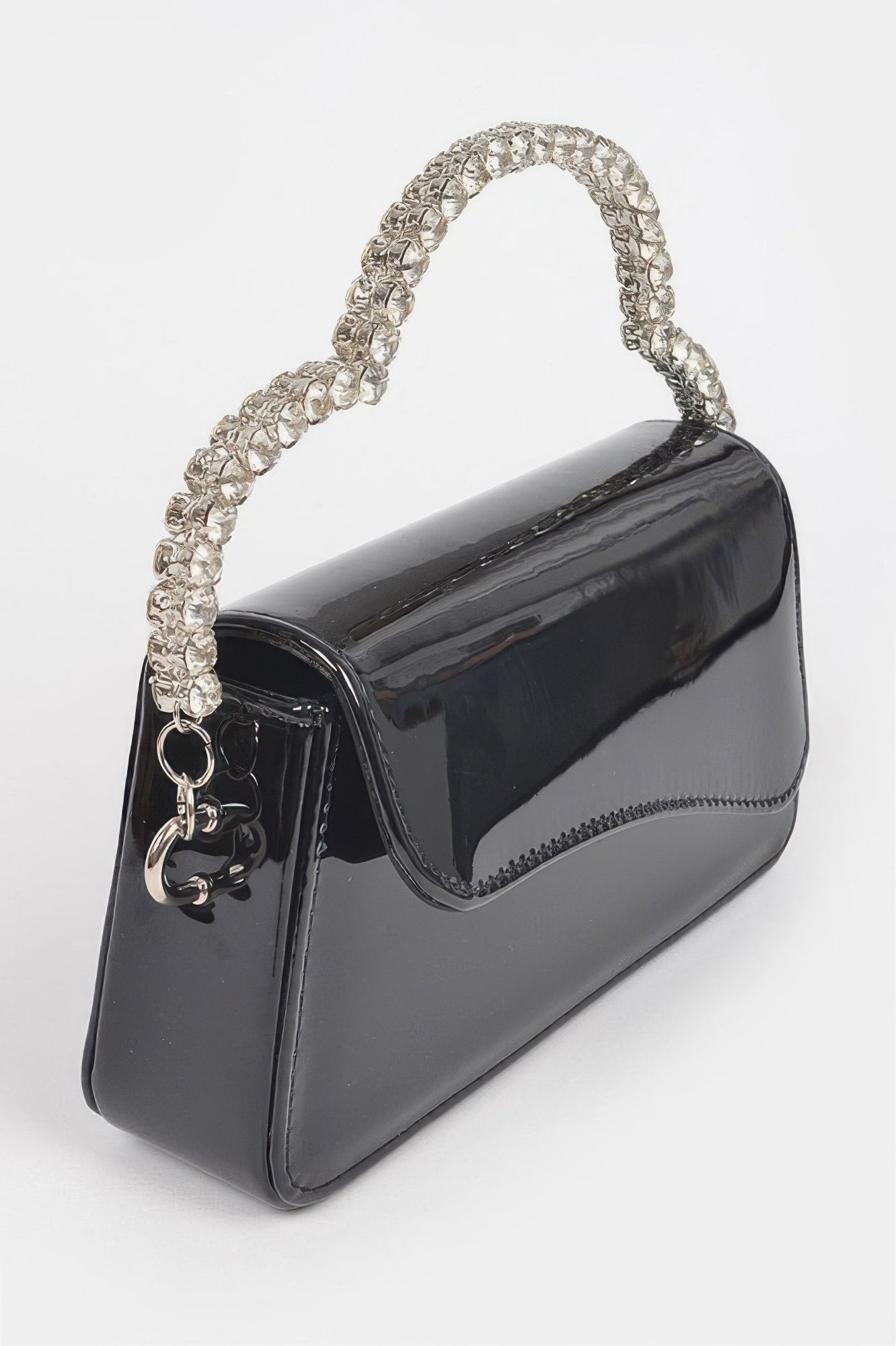 Glitter evening bag with structured silhouette and sparkling rhinestone top handle for formal events — view 2