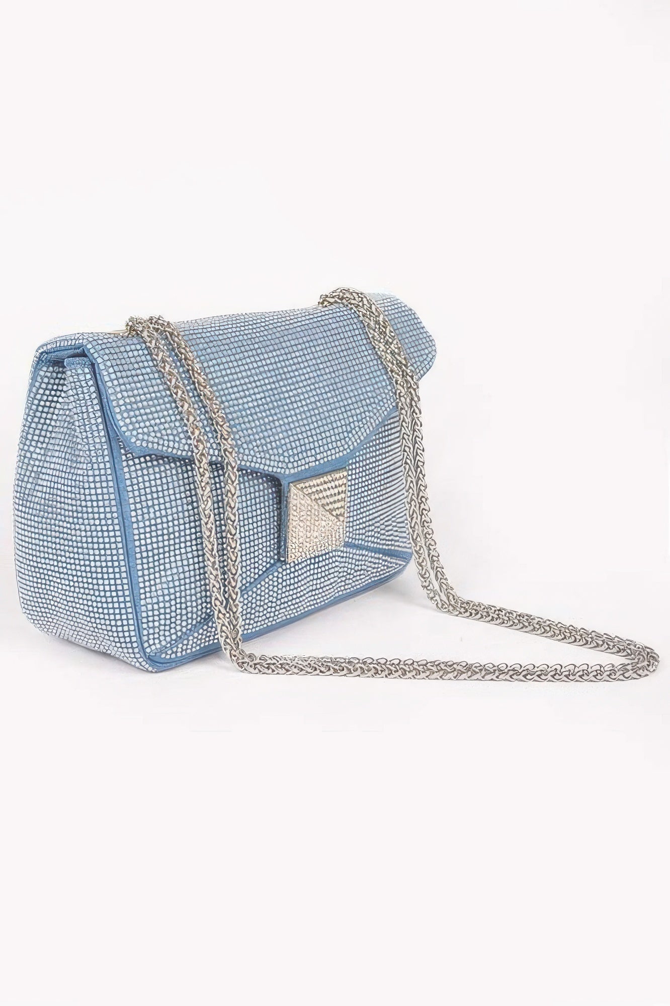 GRAMERCY denim evening clutch bag with hot-fix rhinestones and mixed metal hardware — view 2