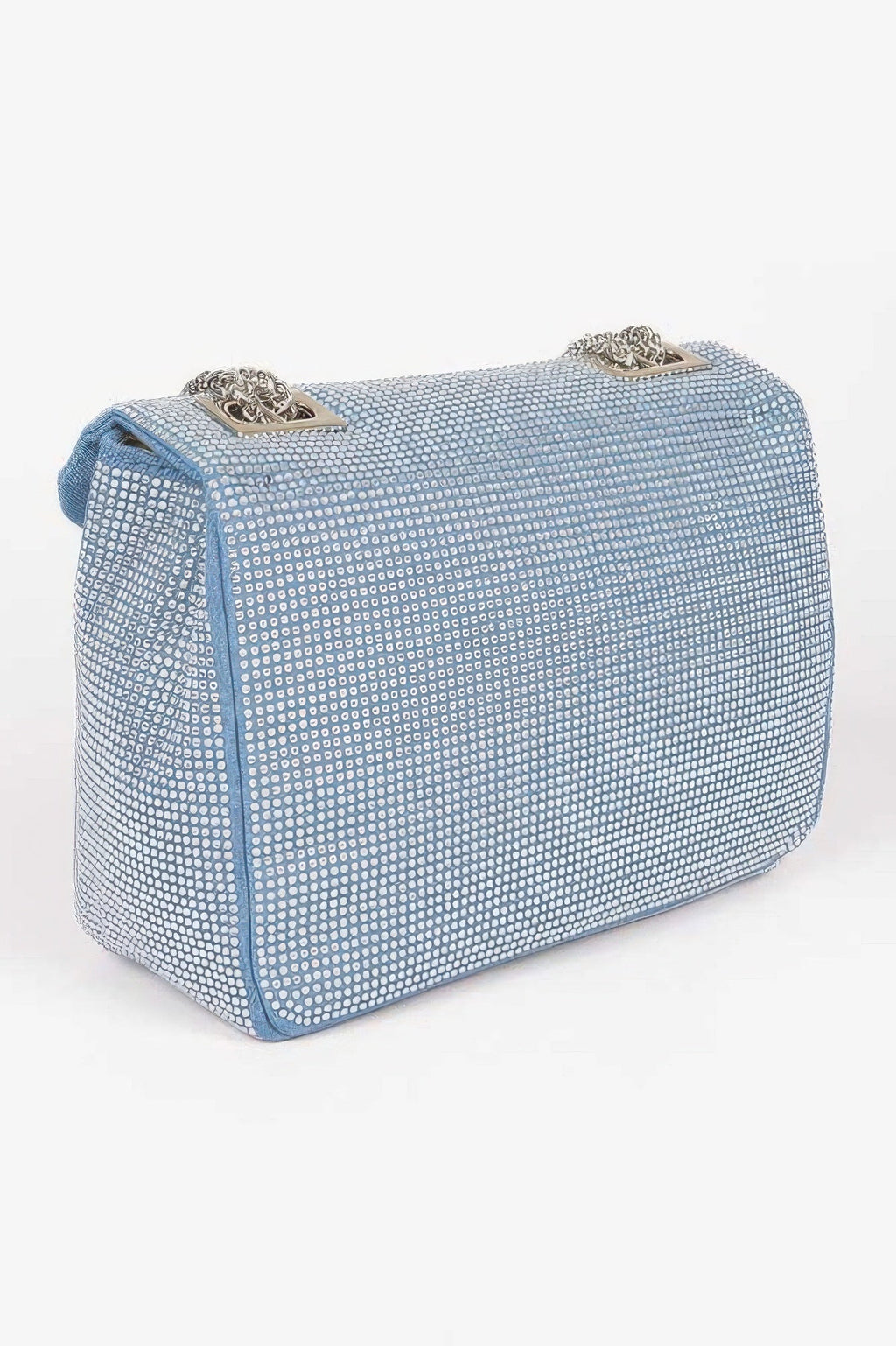 GRAMERCY denim evening clutch bag with hot-fix rhinestones and mixed metal hardware — view 3