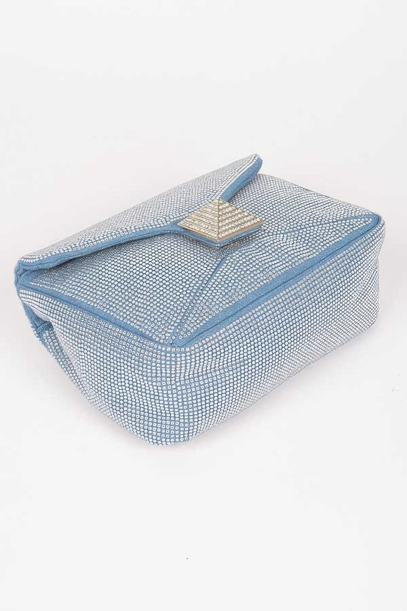GRAMERCY denim evening clutch bag with hot-fix rhinestones and mixed metal hardware — view 5