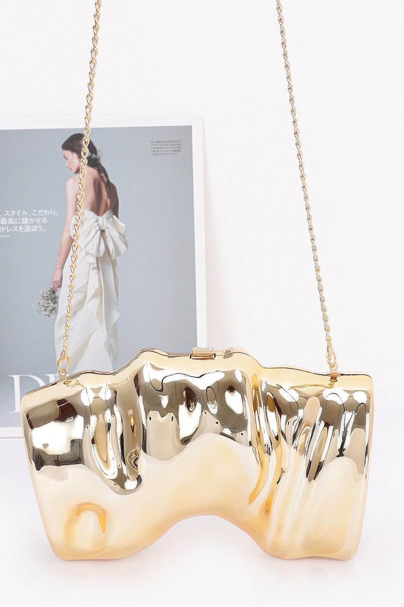 Clear transparent acrylic evening case bag with polished metallic accents and secure clasp closure