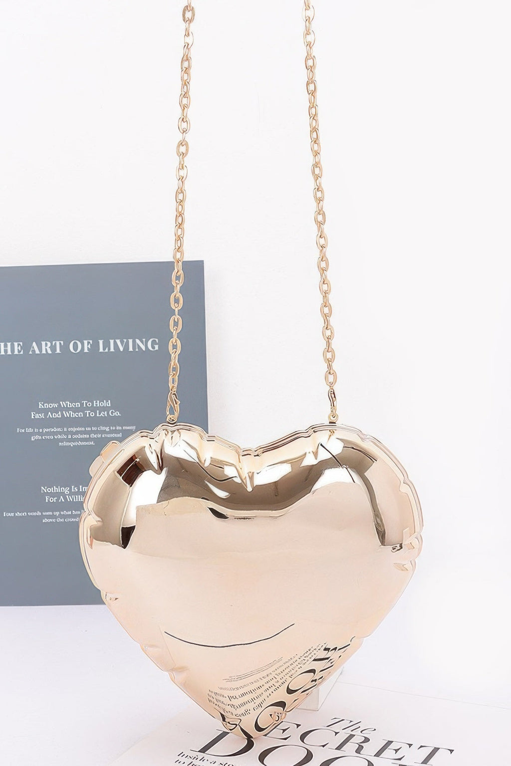 Valentine heart-shaped acrylic evening bag clutch with glossy hard case and metallic accents — view 2